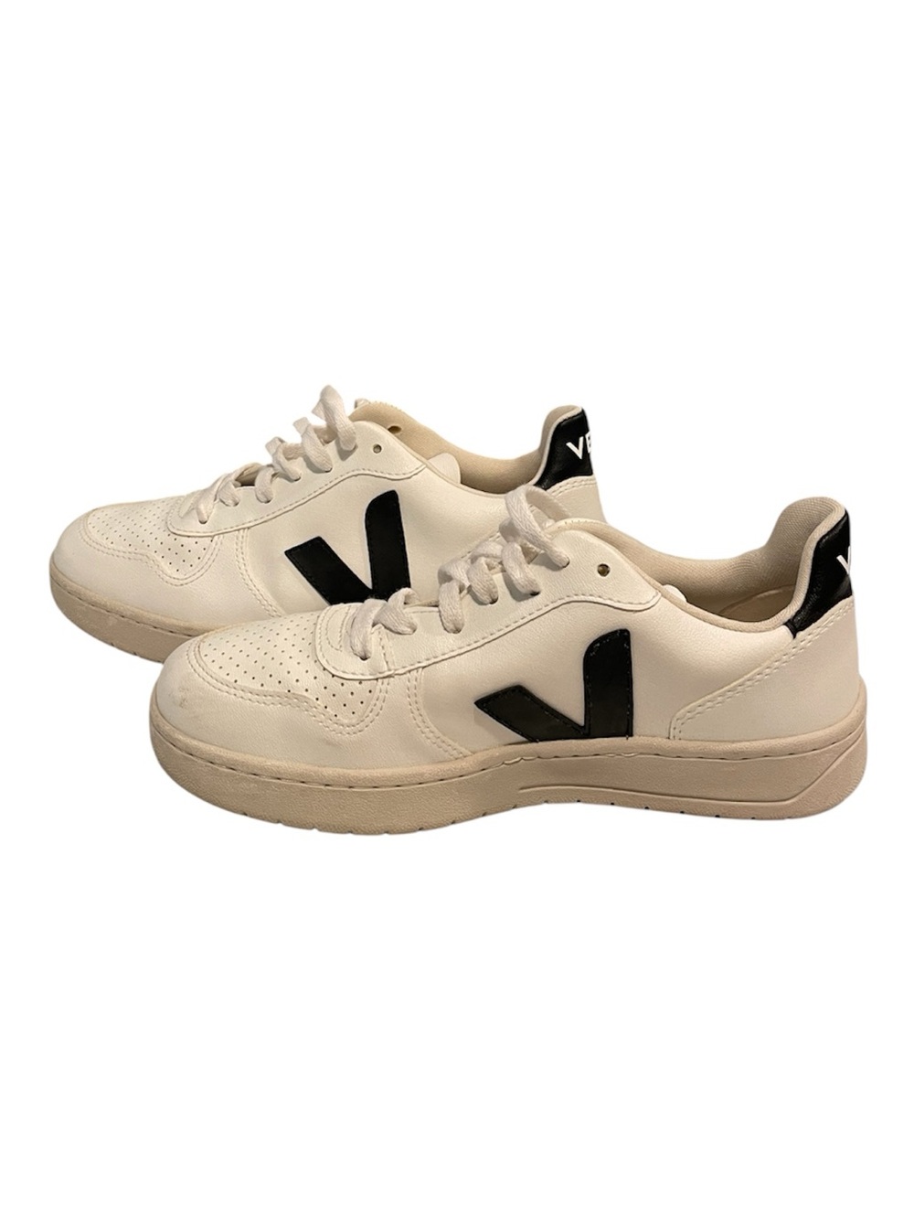 Veja White Leather Sneakers with Black V Accents Women’s Size 8